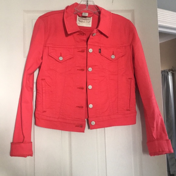 salmon pink denim jacket